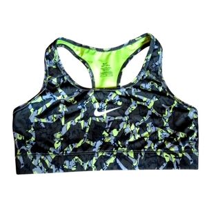 Nike Dri-Fit Women's Sports Bra Black green Camo Racerback Like New 13.5" Across